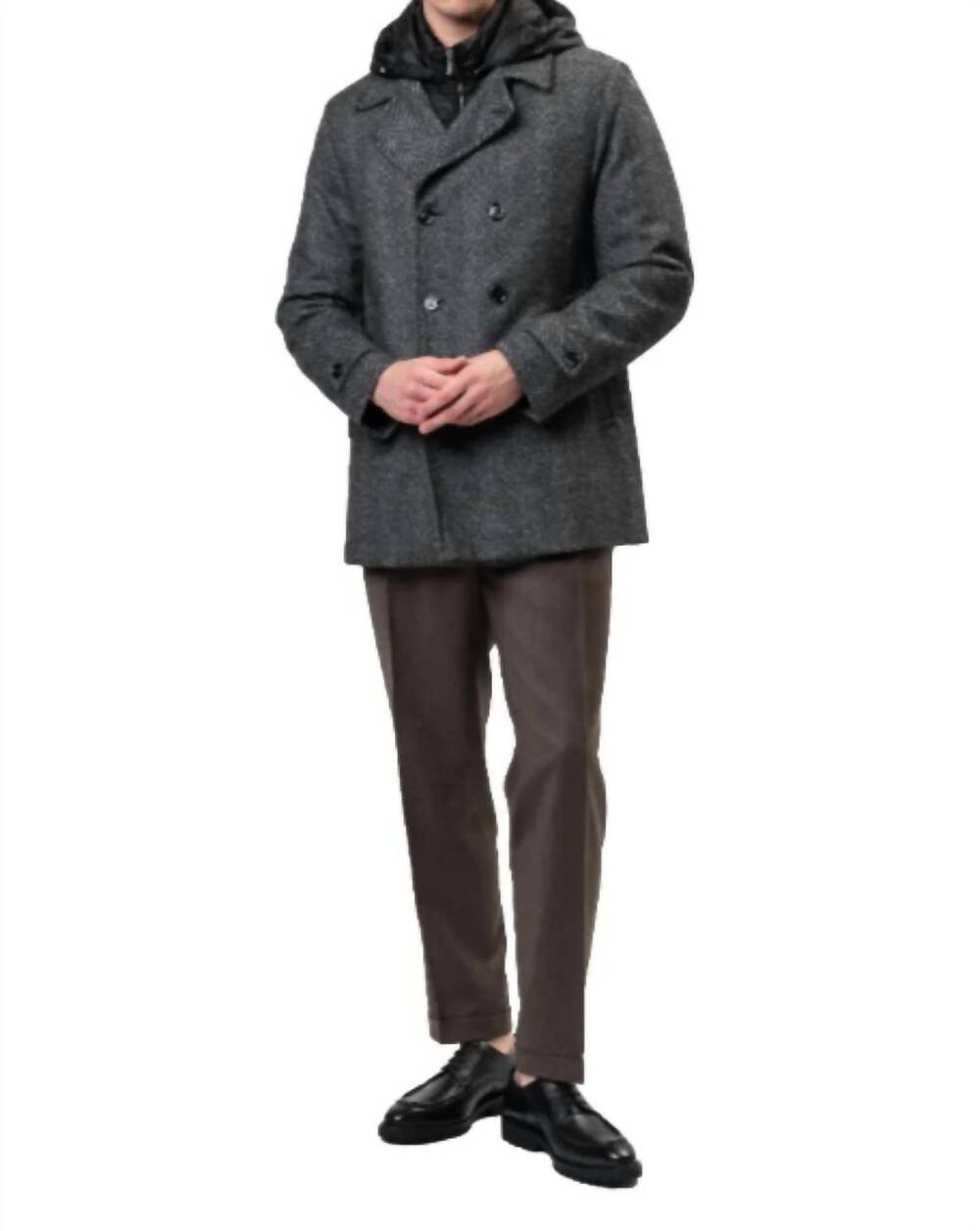 NEW MOORER eligio-le detachable hood peacoat in nero
